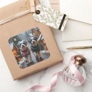 Havanese Hunde Weihnachten Schnee Urlaub  Quadratischer Aufkleber