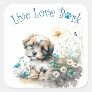 Havanese Hundefrau Blumen Quadratischer Aufkleber