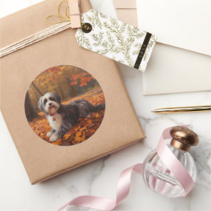 Havanese im Herbst Blätterfall inspiriert Runder Aufkleber