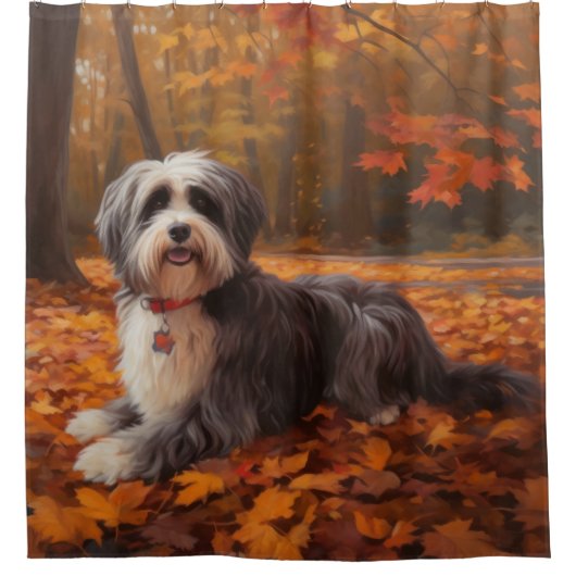 Havanese im Herbst Leaves Fall Inspiriert Duschvorhang (Vorderseite)