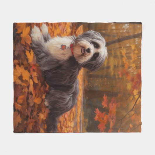 Havanese im Herbst Leaves Fall Inspiriert Fleecedecke (Vorderseite (Horizontal))