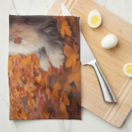 Havanese im Herbst Leaves Fall Inspiriert Geschirrtuch (Viertel Falte)