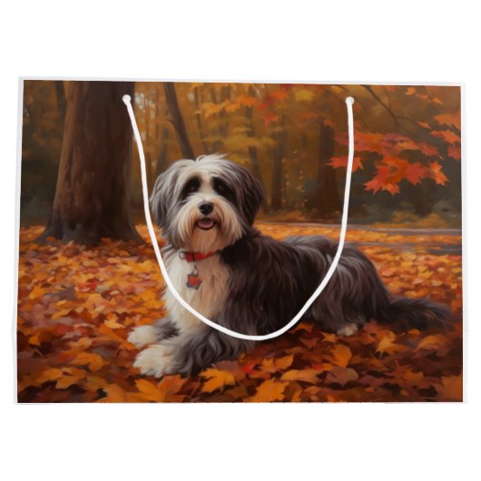 Havanese im Herbst Leaves Fall Inspiriert Große Geschenktüte (Rückseite)