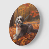 Havanese im Herbst Leaves Fall Inspiriert Große Wanduhr (Winkel)