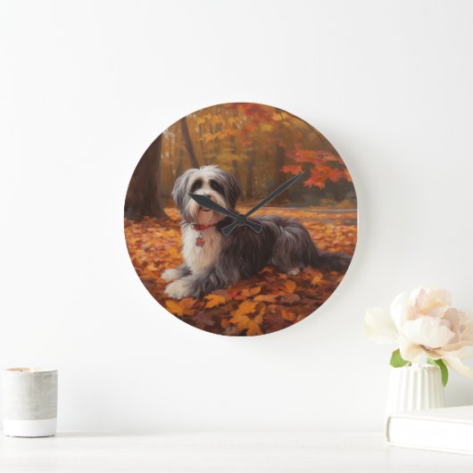 Havanese im Herbst Leaves Fall Inspiriert Große Wanduhr (Zuhause)