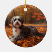Havanese im Herbst Leaves Fall Inspiriert Keramik Ornament (Hinten)