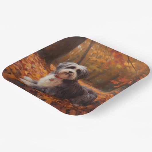 Havanese im Herbst Leaves Fall Inspiriert Pappteller (Gewinkelt)