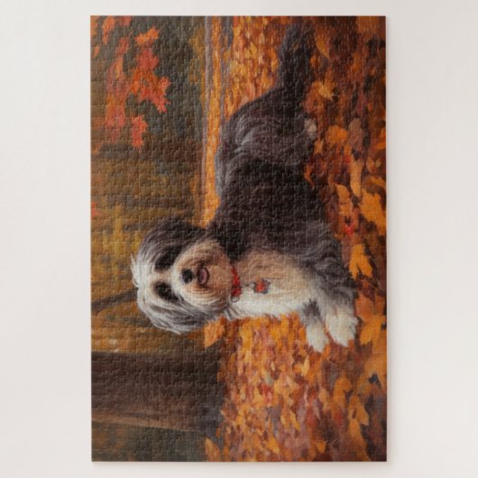 Havanese im Herbst Leaves Fall Inspiriert Puzzle (Vertikal)