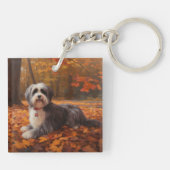 Havanese im Herbst Leaves Fall Inspiriert Schlüsselanhänger (Rückseite)