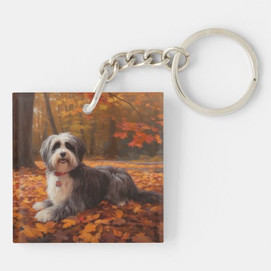Havanese im Herbst Leaves Fall Inspiriert Schlüsselanhänger (Rückseite)