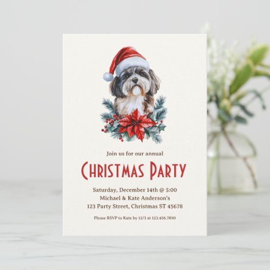 Havanese in einer Weihnachtsmannmütze White Dog We Einladung (Stehend Vorderseite)