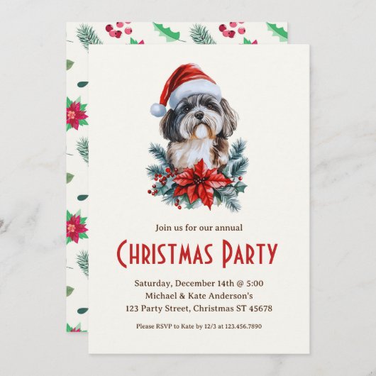 Havanese in einer Weihnachtsmannmütze White Dog We Einladung (Vorne/Hinten)