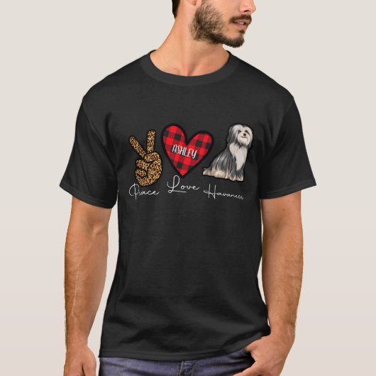 Havanese Kariert Peace Liebe Niedlich Dog T-Shirt (Vorderseite)