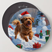 Havanese läuft in Schnee mit Weihnachtshut Button (Vorne & Hinten)