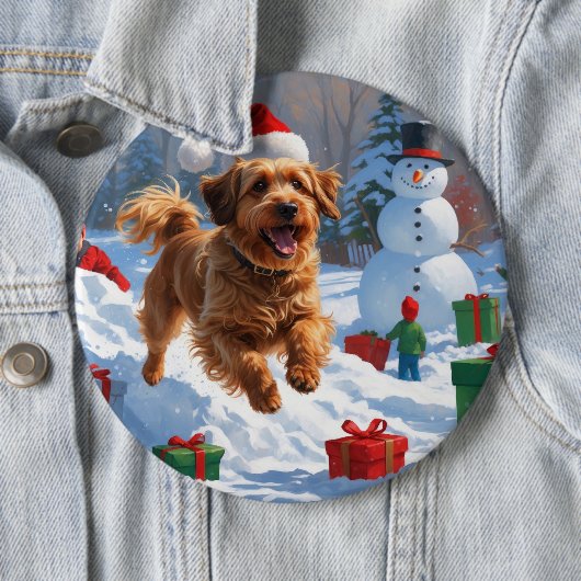 Havanese läuft in Schnee mit Weihnachtshut Button (Beispiel)