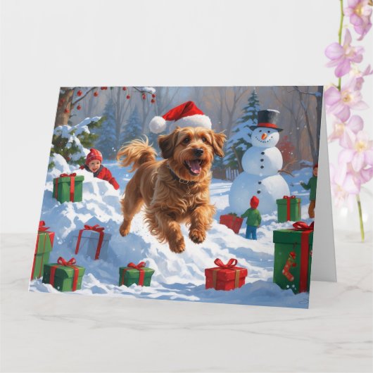 Havanese läuft in Schnee mit Weihnachtshut Karte (Orchidee)