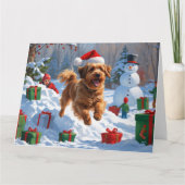 Havanese läuft in Schnee mit Weihnachtshut Karte (Vorderseite)