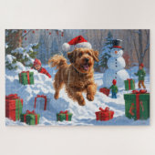 Havanese läuft in Schnee mit Weihnachtshut Puzzle (Horizontal)