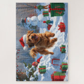 Havanese läuft in Schnee mit Weihnachtshut Puzzle (Vertikal)