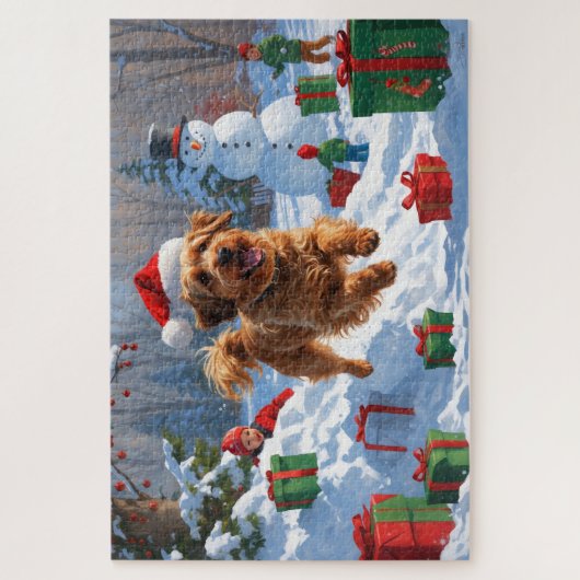 Havanese läuft in Schnee mit Weihnachtshut Puzzle (Vertikal)