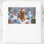 Havanese läuft in Schnee mit Weihnachtshut Rechteckiger Aufkleber (Tasche)