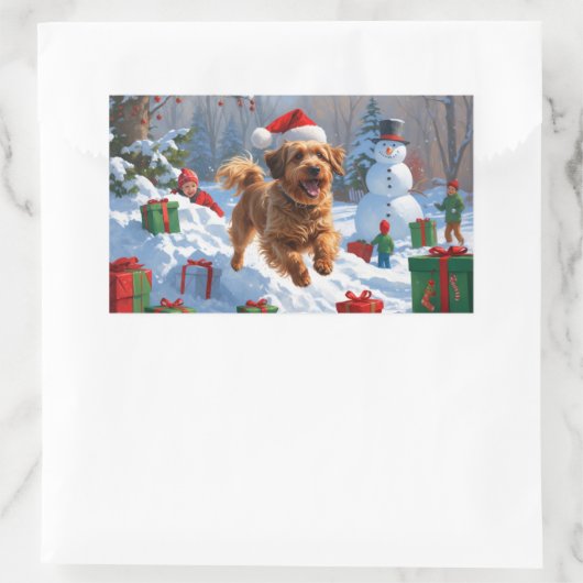 Havanese läuft in Schnee mit Weihnachtshut Rechteckiger Aufkleber (Tasche)