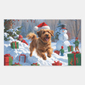 Havanese läuft in Schnee mit Weihnachtshut Rechteckiger Aufkleber (Vorderseite)