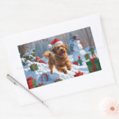 Havanese läuft in Schnee mit Weihnachtshut Rechteckiger Aufkleber (Umschlag)