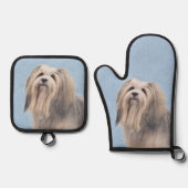 Havanese Malerei Silber Niedlich Original Haustier Ofenhandschuh & Topflappen-Set (Vorderseite)