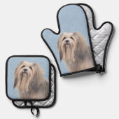 Havanese Malerei Silber Niedlich Original Haustier Ofenhandschuh & Topflappen-Set (Vorderseite/Rückseite)