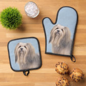 Havanese Malerei Silber Niedlich Original Haustier Ofenhandschuh & Topflappen-Set (Oben Unten)