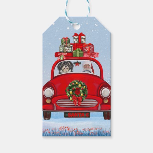 Havanese mit dem Weihnachtsmann im Auto Geschenkanhänger (Vorderseite)