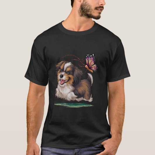 Havanese mit farbenfrohem Schmetterling. T-Shirt (Vorderseite)