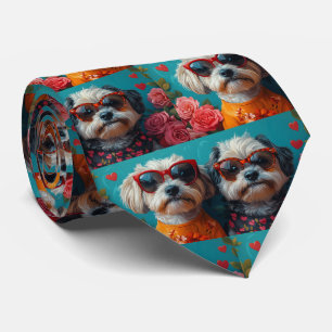 Havanese mit Herz-Rose Valentinstag Krawatte