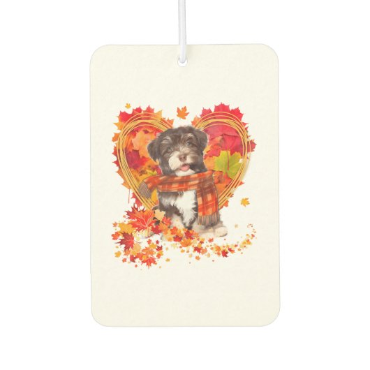 Havanese mit Herzstück aus Herbstblättern Autolufterfrischer (Vorderseite)
