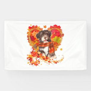 Havanese mit Herzstück aus Herbstblättern Banner