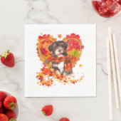 Havanese mit Herzstück aus Herbstblättern Serviette (Beispiel)