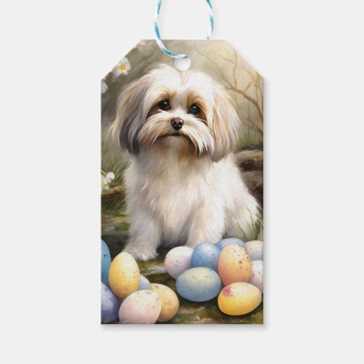 Havanese mit Ostereiern Geschenkanhänger (Vorderseite)