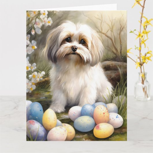 Havanese mit Ostereiern Karte (Gelbe Blume)