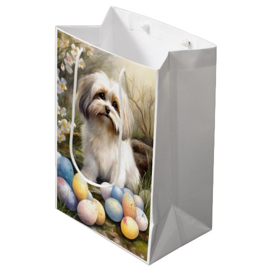 Havanese mit Ostereiern Mittlere Geschenktüte (Vorderseite Schrägansicht)