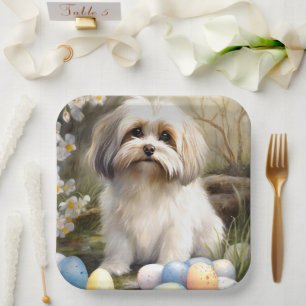 Havanese mit Ostereiern Pappteller