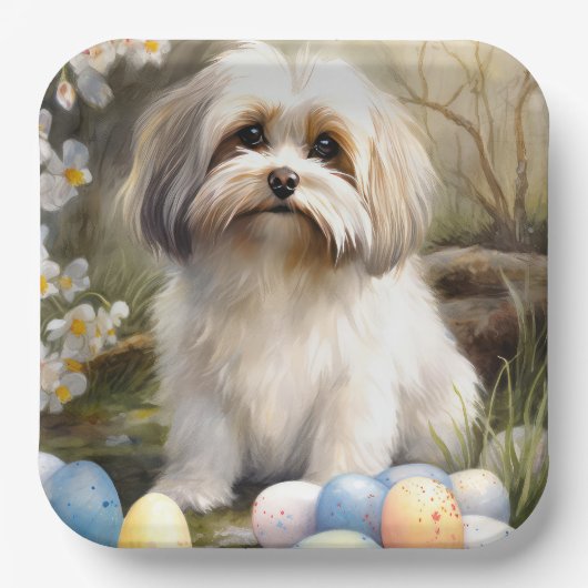 Havanese mit Ostereiern Pappteller (Vorderseite)