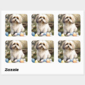 Havanese mit Ostereiern Quadratischer Aufkleber (Blatt)