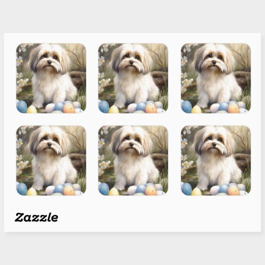 Havanese mit Ostereiern Quadratischer Aufkleber (Blatt)