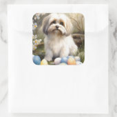 Havanese mit Ostereiern Quadratischer Aufkleber (Tasche)