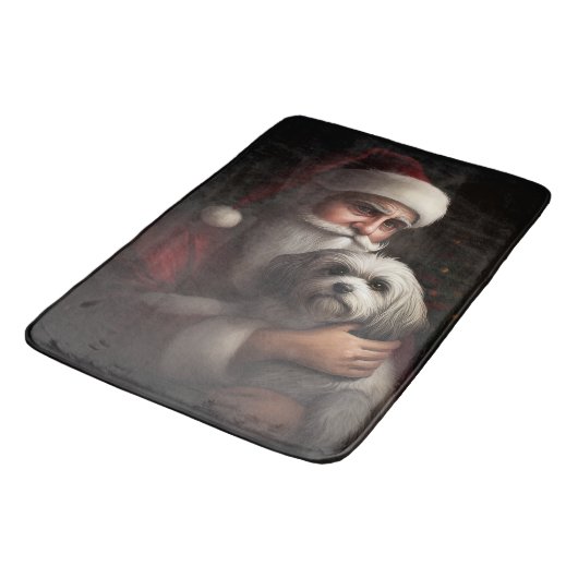 Havanese mit Weihnachtsmann Weihnachten Badematte (Schrägansicht)