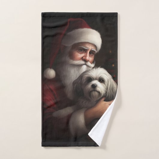 Havanese mit Weihnachtsmann Weihnachten Badhandtuch Set (Handtuch)