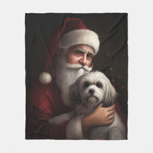 Havanese mit Weihnachtsmann Weihnachten Fleecedecke (Vorderseite)