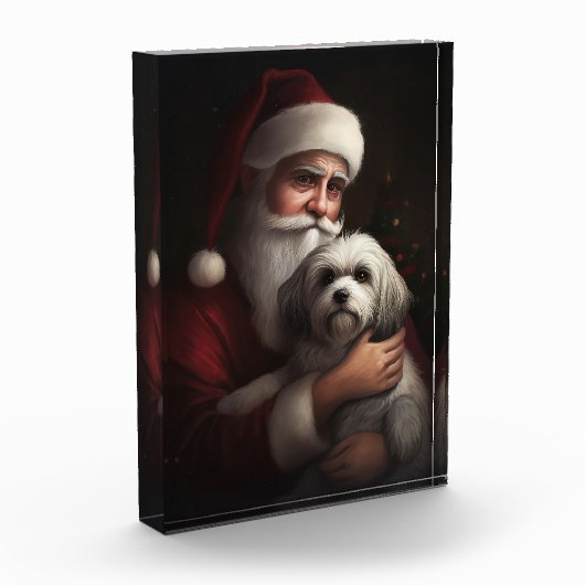 Havanese mit Weihnachtsmann Weihnachten Fotoblock (Links)