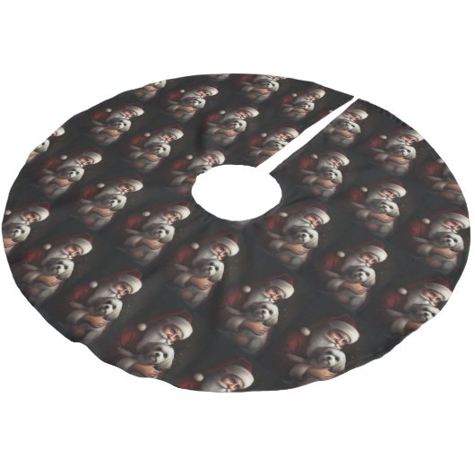 Havanese mit Weihnachtsmann Weihnachten Polyester Weihnachtsbaumdecke (Schrägansicht)